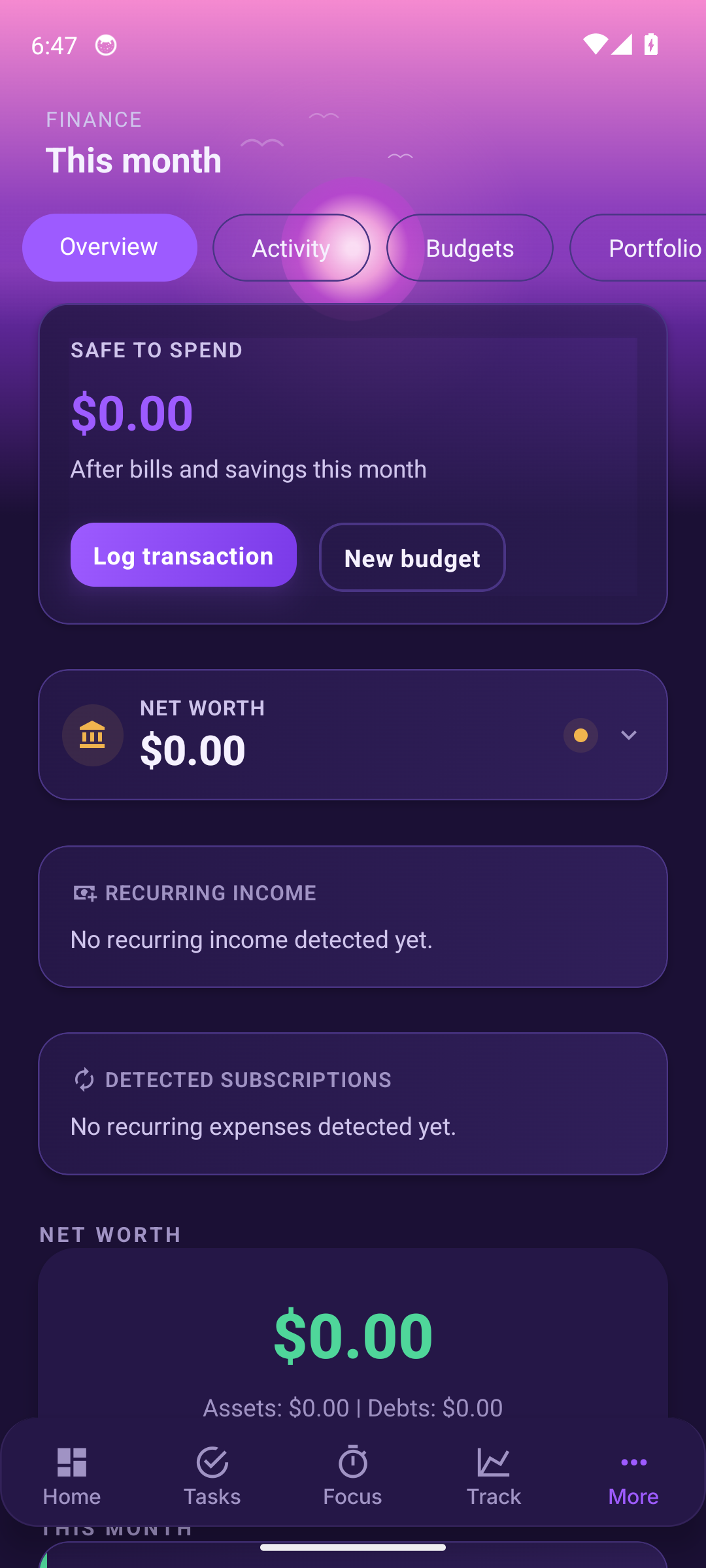 Finance tab, current