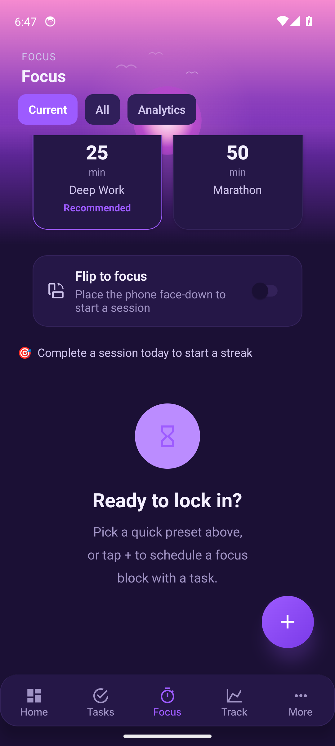 Focus tab, current