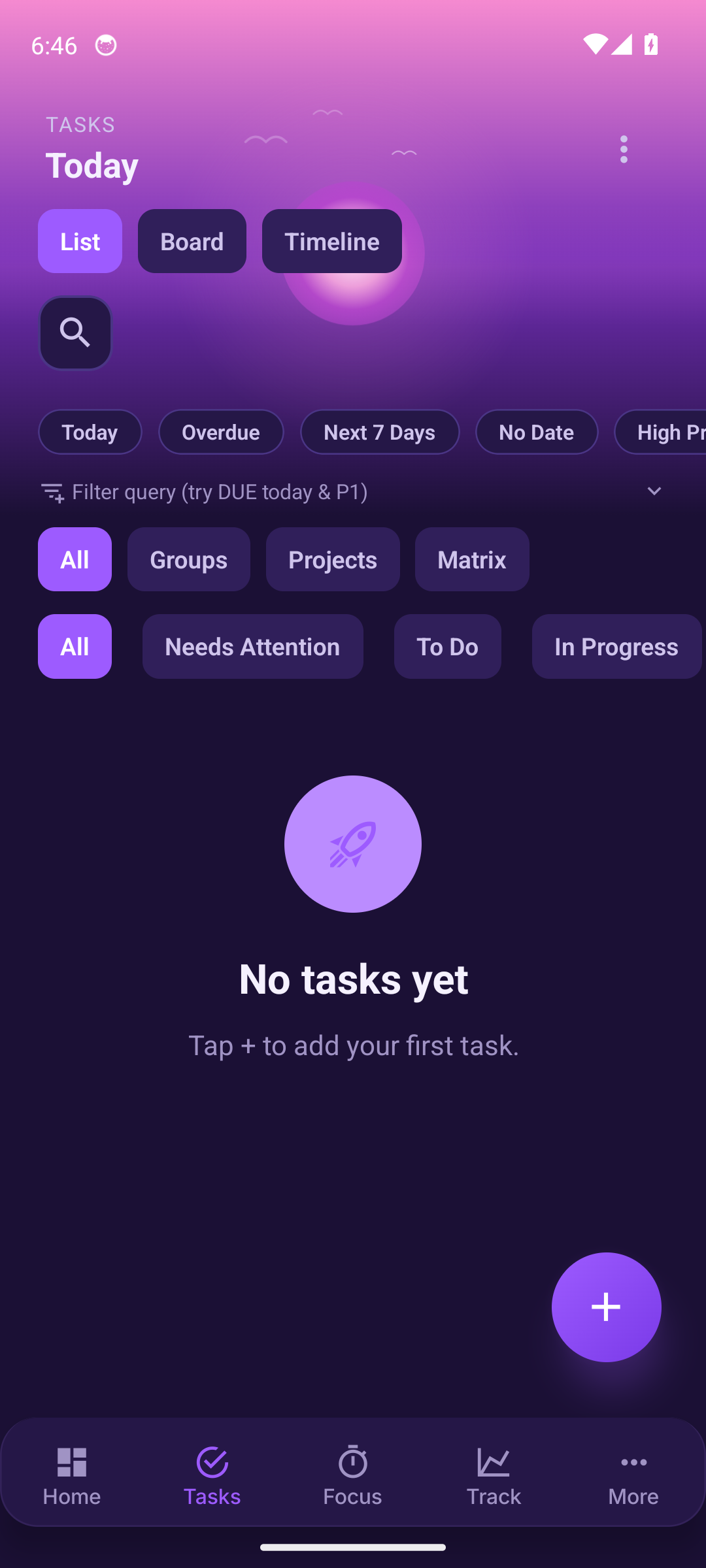 Tasks tab, current